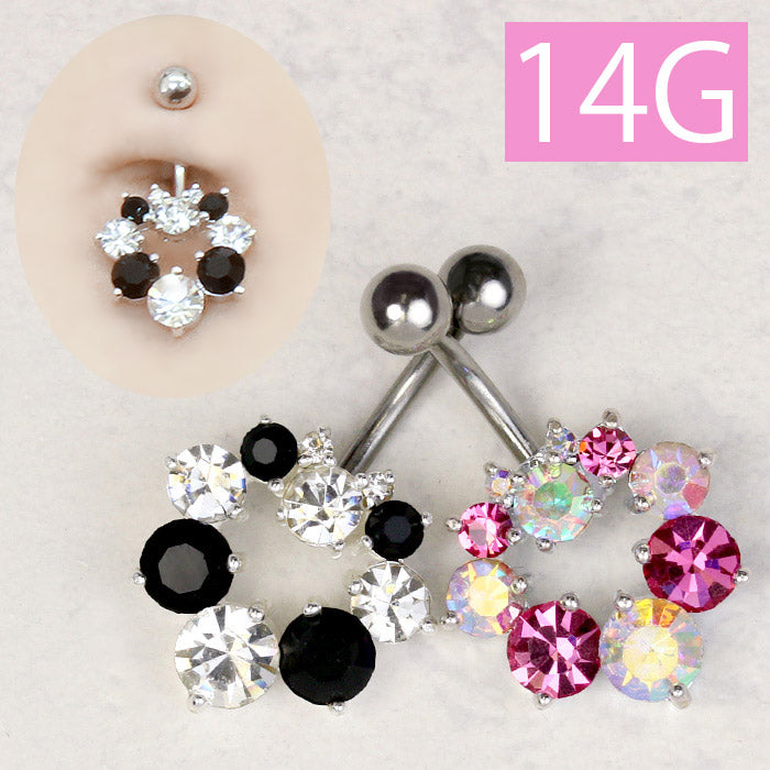 【廃盤】 【金属アレルギー対応】 へそピアス 軟骨ピアス ボディピアス 14G つけっぱなし キャッチ サージカルステンレス ファーストピアス セカンドピアス リーフ ジュエル ピンク ブラック シルバー 夏 サマー バナナバーベル ボディーピアス 片耳用