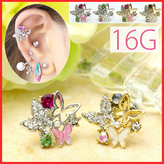 【廃盤】 ボディピアス 16G 軟骨ピアス 軟骨0904 バタフライ 蝶々 ビジュー ジュエル ボディーピアス「BP」「NAN」「shasv」| ストレート バーベル ストレートバーベル ボディ ピアス ボディピ おしゃれ かわいい 16ゲージ へリックス